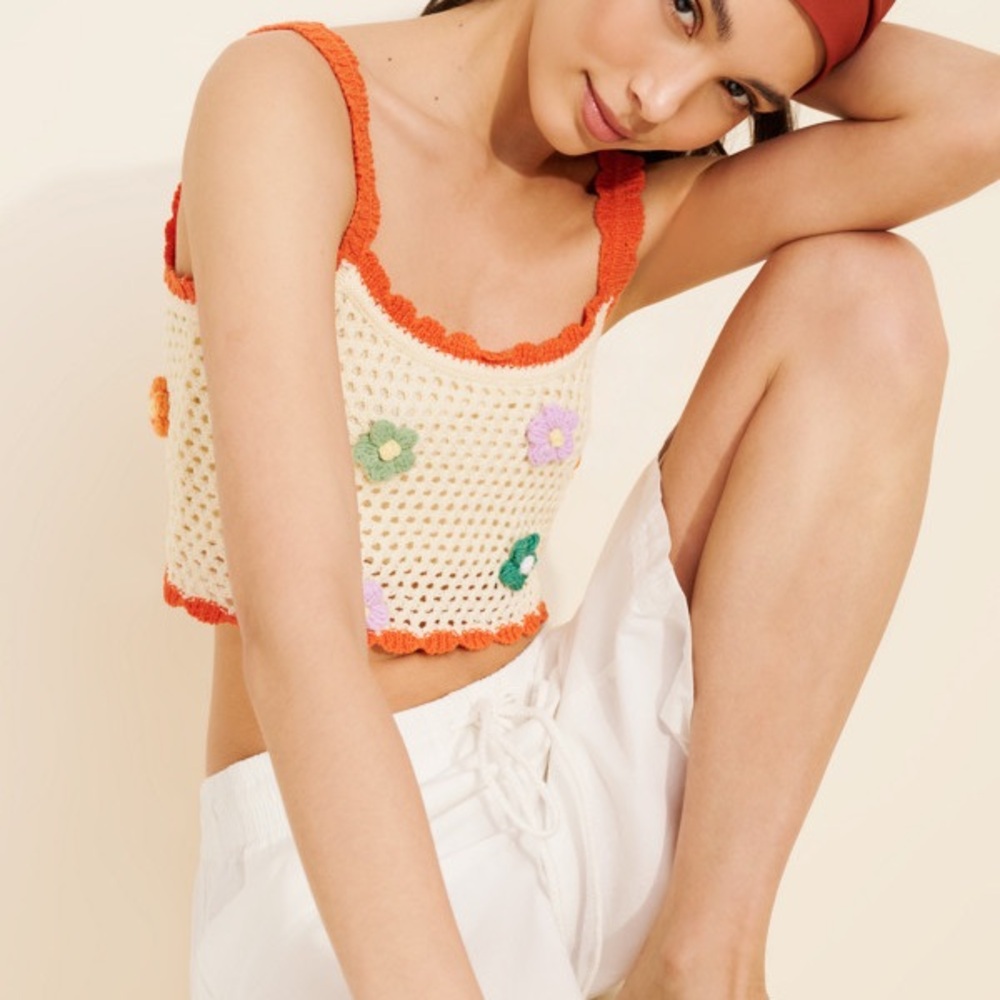 Callahan Cream and Orange Crochet Crop Top